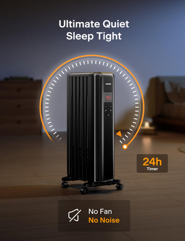 PELONIS Oil Filled Radiator, Electric Space Heater for Indoor Use Large Room with Thermostat & Remote, 3 Modes & 3 Heat Settings, ECO Mode, 24H Timer, Quiet, Overheat & Tip-Over Protection, 1500W Premium with LED Display Black